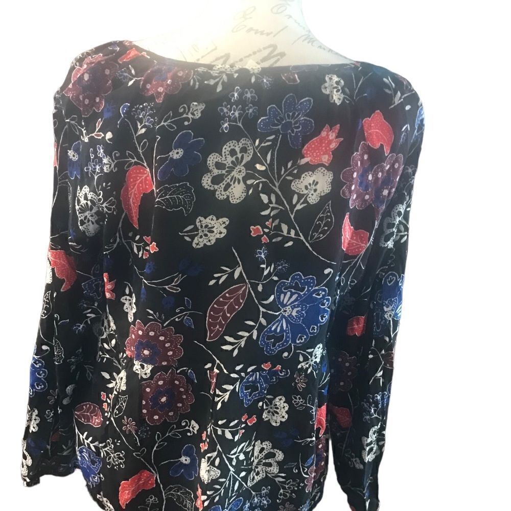 Old Navy Multicolor Floral Blouse Women's Medium Long Sleeve - Picture 3 of 11